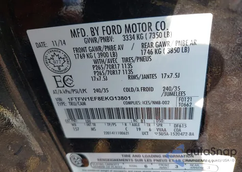 2014 Ford F-150 Xlt из США, поврежденный, VIN 1FTFW1EF8EKG13801